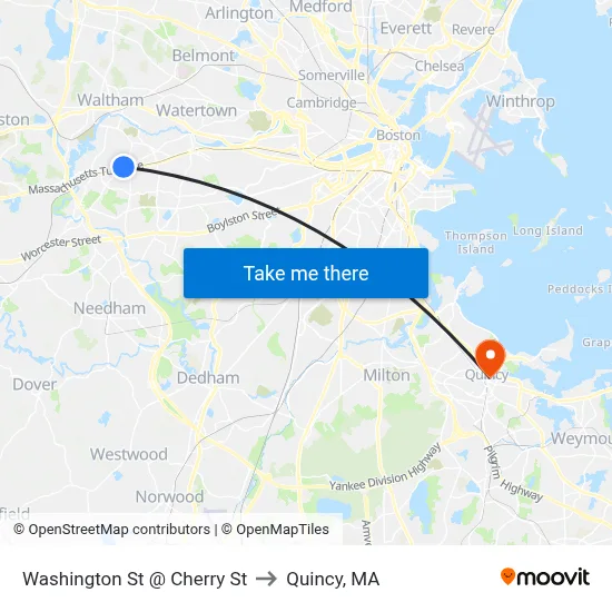 Washington St @ Cherry St to Quincy, MA map