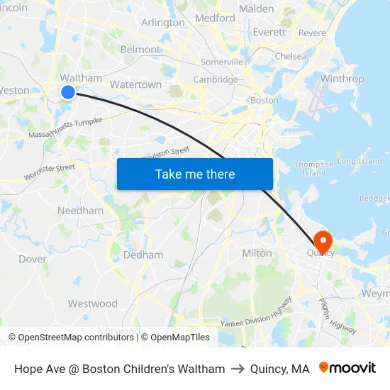 Hope Ave @ Boston Children's Waltham to Quincy, MA map