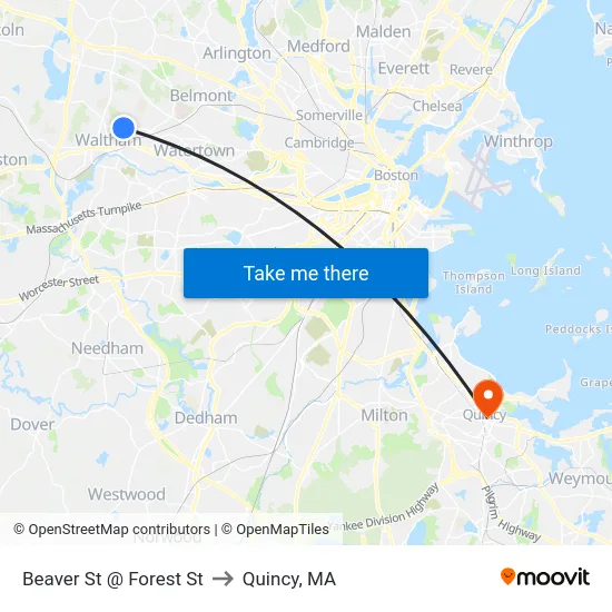 Beaver St @ Forest St to Quincy, MA map
