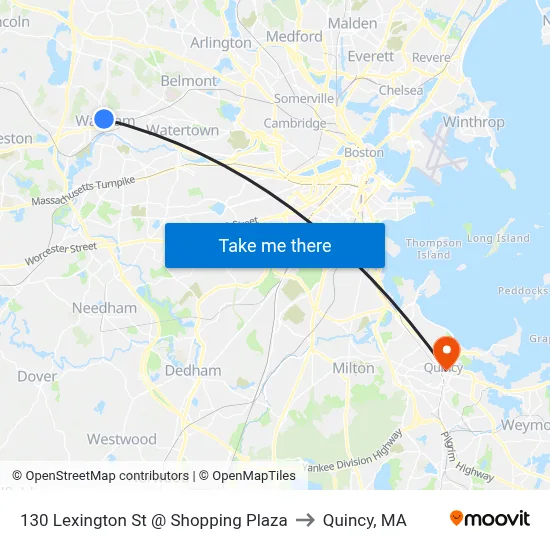 130 Lexington St @ Shopping Plaza to Quincy, MA map