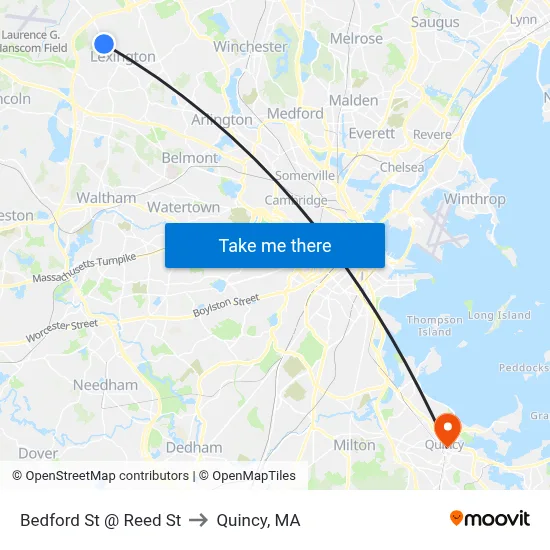 Bedford St @ Reed St to Quincy, MA map
