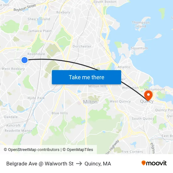 Belgrade Ave @ Walworth St to Quincy, MA map