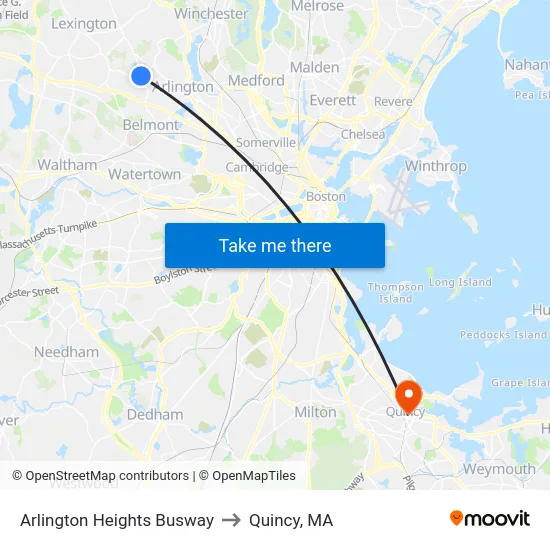 Arlington Heights Busway to Quincy, MA map