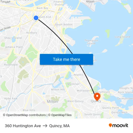 360 Huntington Ave to Quincy, MA map