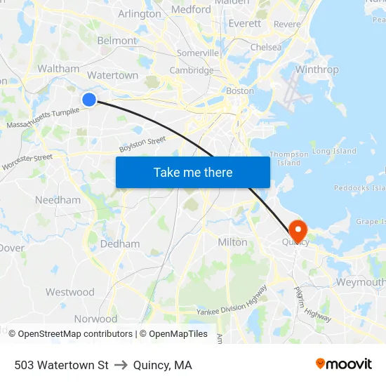 503 Watertown St to Quincy, MA map