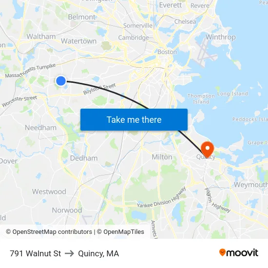 791 Walnut St to Quincy, MA map