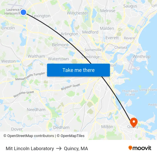 Mit Lincoln Laboratory to Quincy, MA map