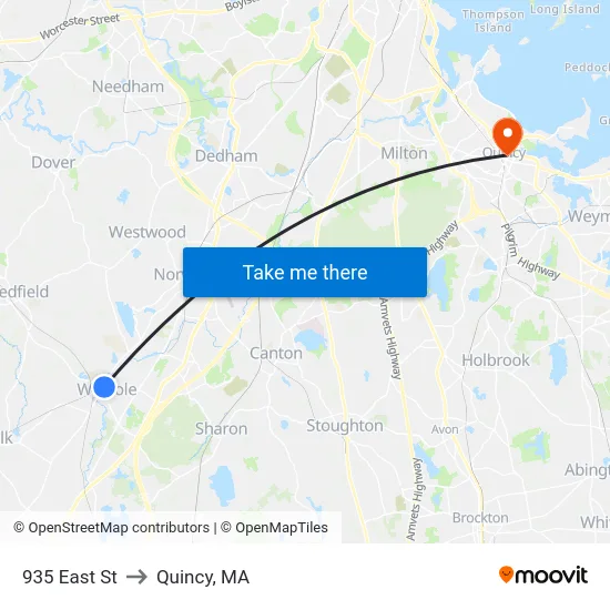 935 East St to Quincy, MA map