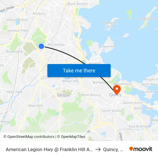 American Legion Hwy @ Franklin Hill Ave to Quincy, MA map