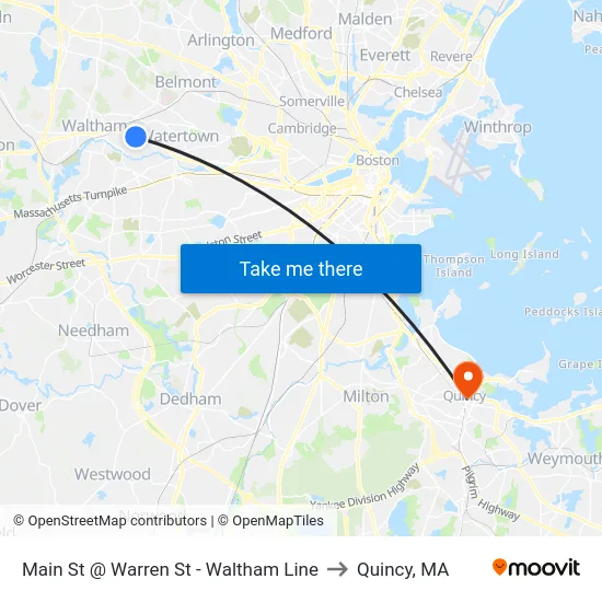 Main St @ Warren St - Waltham Line to Quincy, MA map
