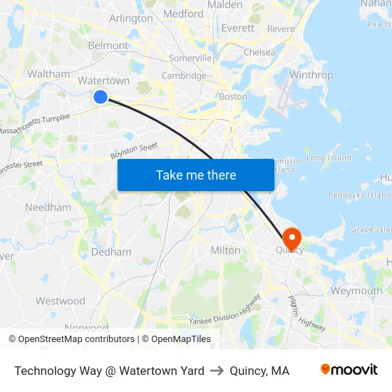 Technology Way @ Watertown Yard to Quincy, MA map