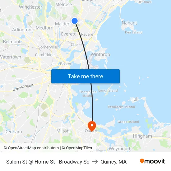 Salem St @ Home St - Broadway Sq to Quincy, MA map