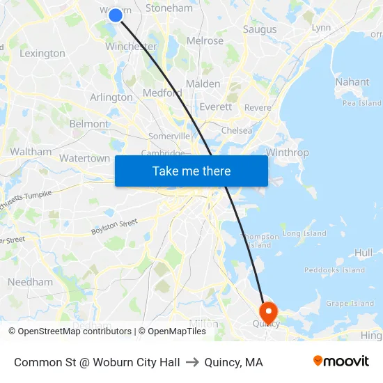 Common St @ Woburn City Hall to Quincy, MA map