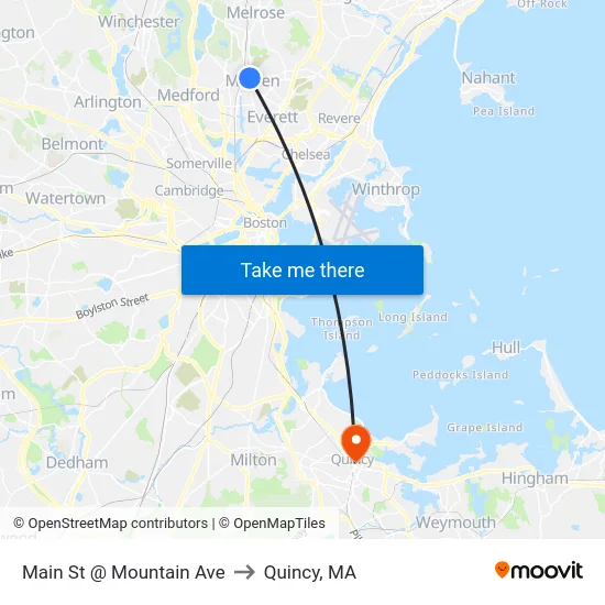 Main St @ Mountain Ave to Quincy, MA map