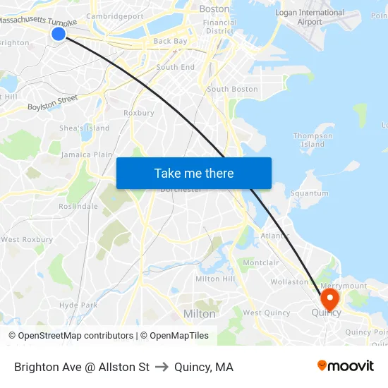 Brighton Ave @ Allston St to Quincy, MA map