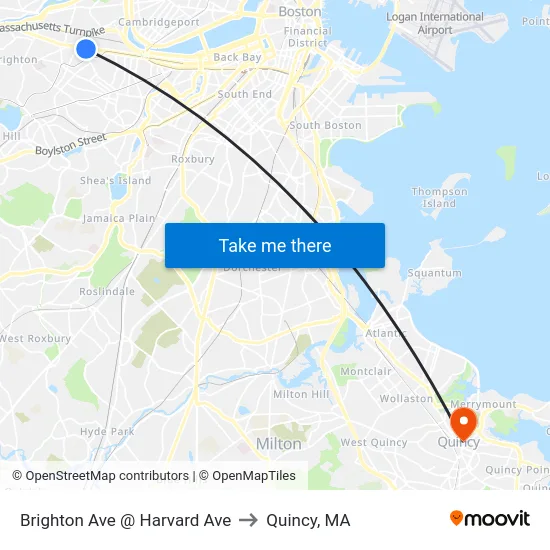 Brighton Ave @ Harvard Ave to Quincy, MA map