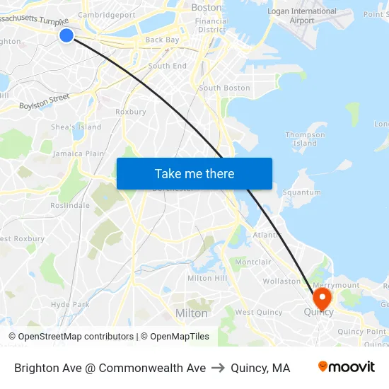 Brighton Ave @ Commonwealth Ave to Quincy, MA map