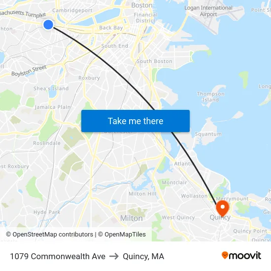 1079 Commonwealth Ave to Quincy, MA map