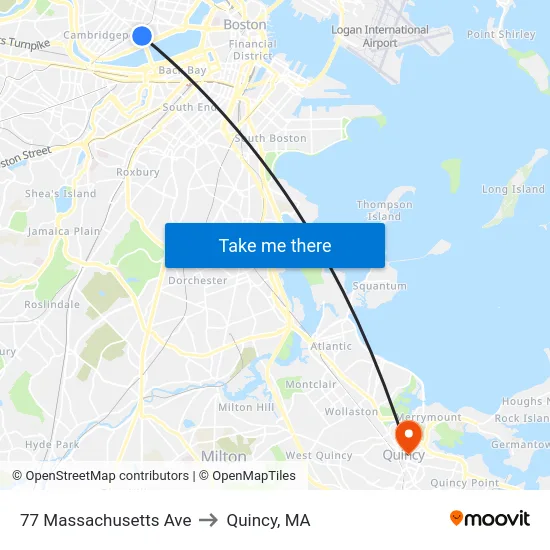77 Massachusetts Ave to Quincy, MA map