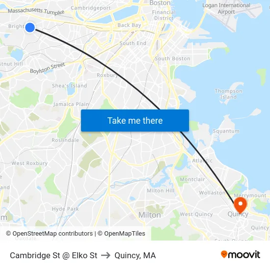 Cambridge St @ Elko St to Quincy, MA map