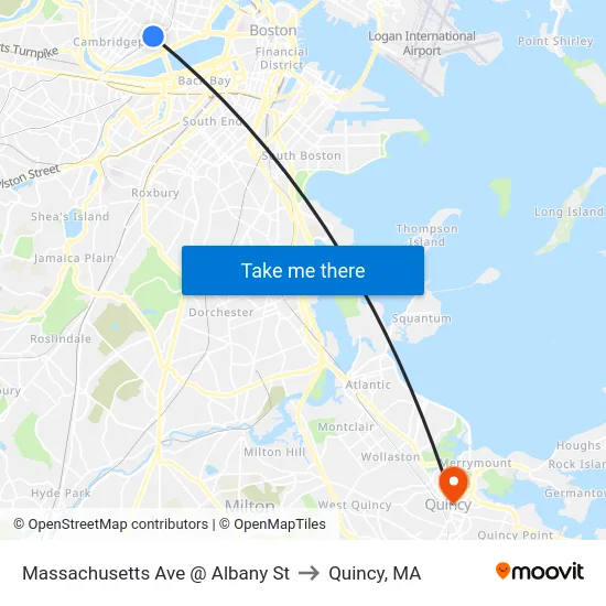 Massachusetts Ave @ Albany St to Quincy, MA map