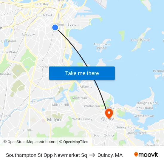 Southampton St Opp Newmarket Sq to Quincy, MA map