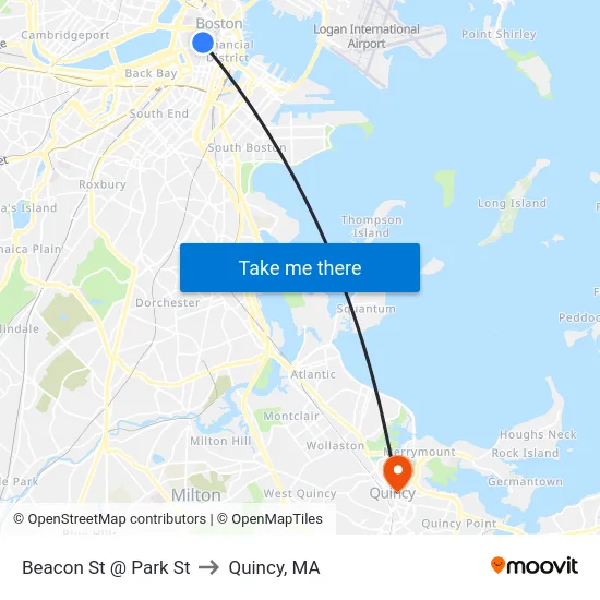 Beacon St @ Park St to Quincy, MA map