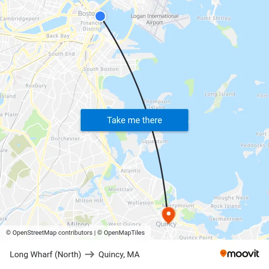 Long Wharf (North) to Quincy, MA map
