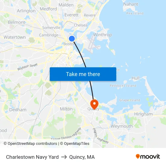 Charlestown Navy Yard to Quincy, MA map