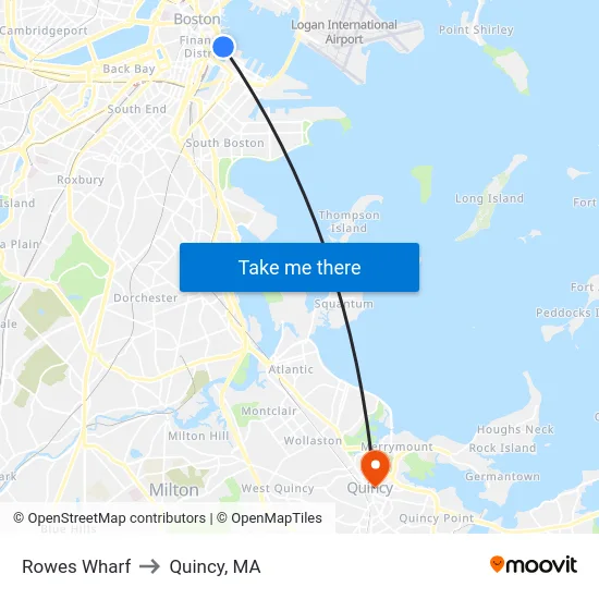 Rowes Wharf to Quincy, MA map
