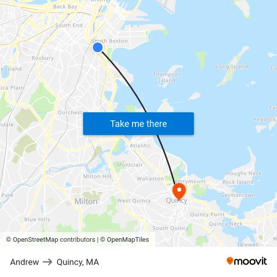 Andrew to Quincy, MA map