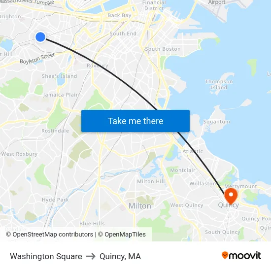 Washington Square to Quincy, MA map