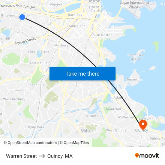 Warren Street to Quincy, MA map