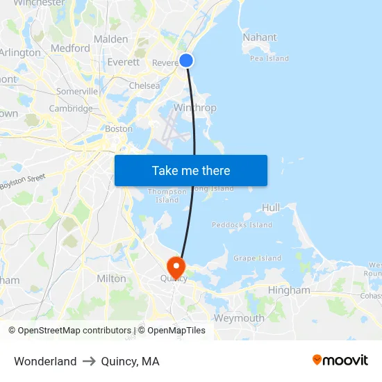 Wonderland to Quincy, MA map
