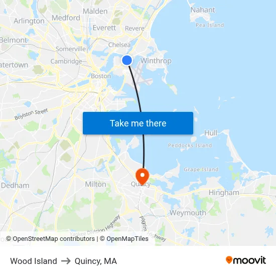 Wood Island to Quincy, MA map