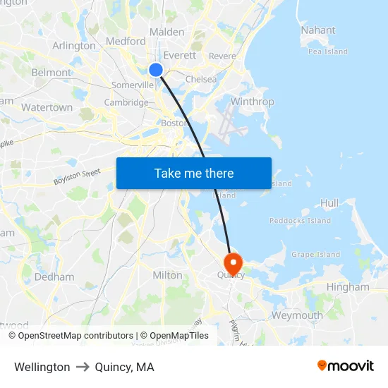 Wellington to Quincy, MA map