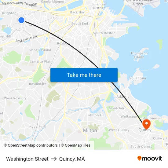 Washington Street to Quincy, MA map