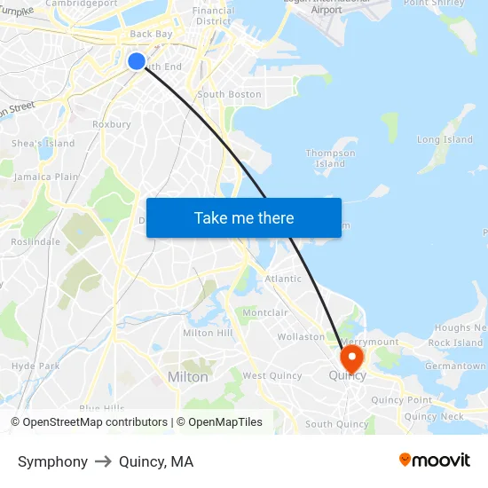 Symphony to Quincy, MA map