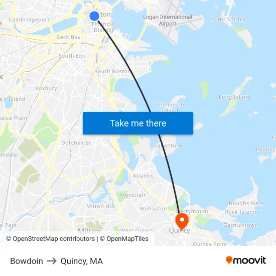 Bowdoin to Quincy, MA map