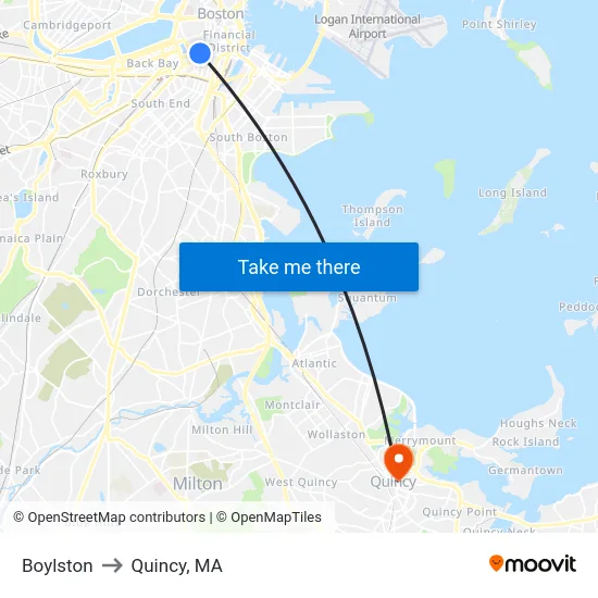 Boylston to Quincy, MA map