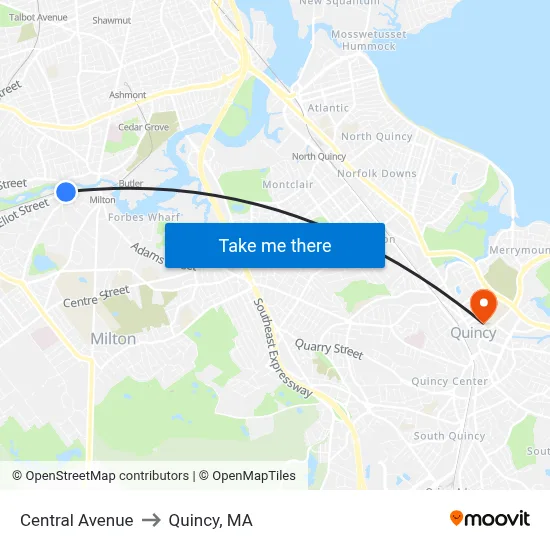 Central Avenue to Quincy, MA map