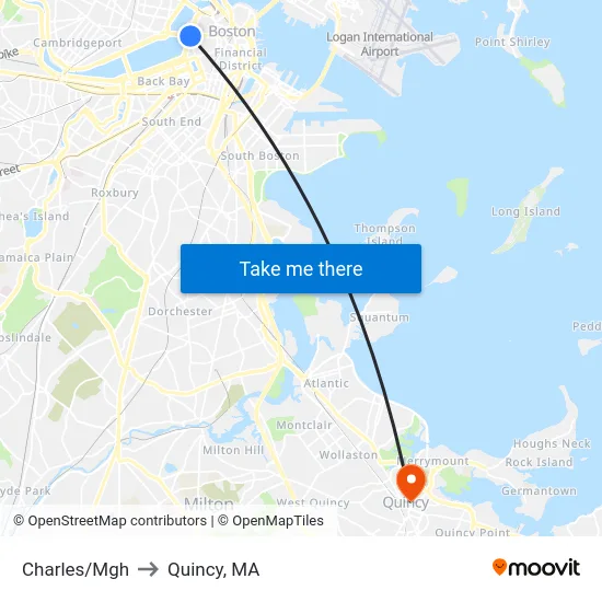 Charles/Mgh to Quincy, MA map