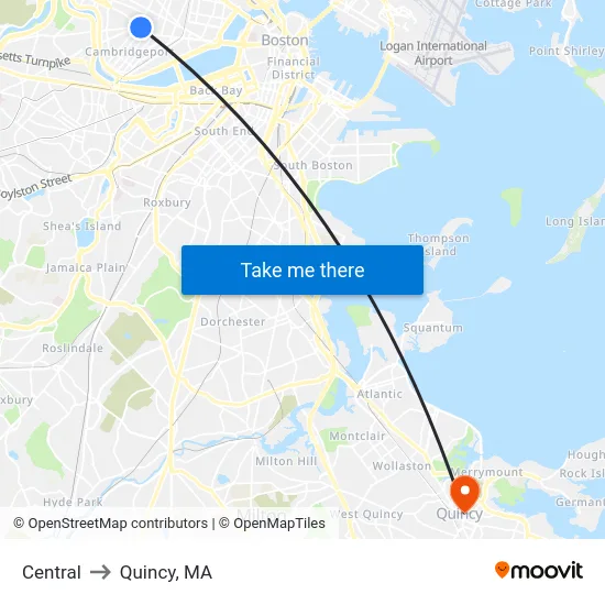 Central to Quincy, MA map