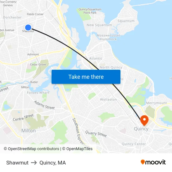 Shawmut to Quincy, MA map
