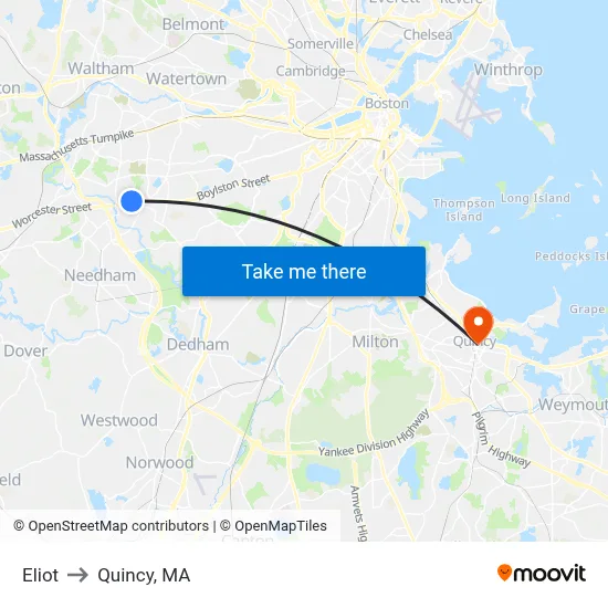 Eliot to Quincy, MA map