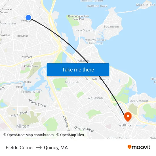 Fields Corner to Quincy, MA map