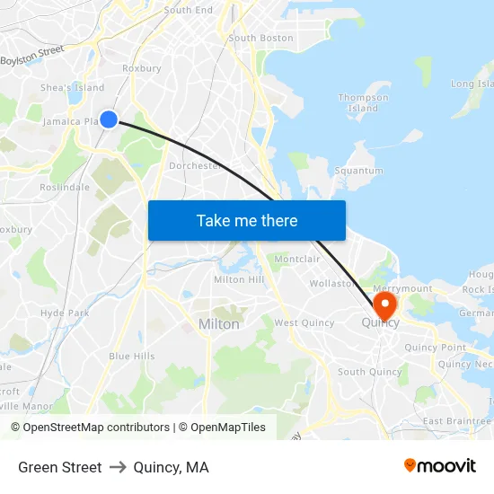 Green Street to Quincy, MA map