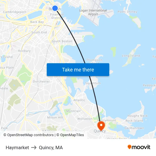 Haymarket to Quincy, MA map