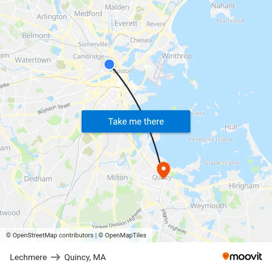 Lechmere to Quincy, MA map