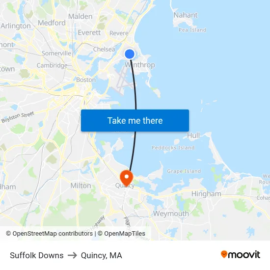 Suffolk Downs to Quincy, MA map